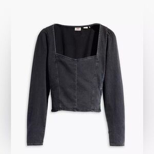 🔆 Levi's Denim Black Ophelia Corset Blouse Long Sleeve, Size Small NWT